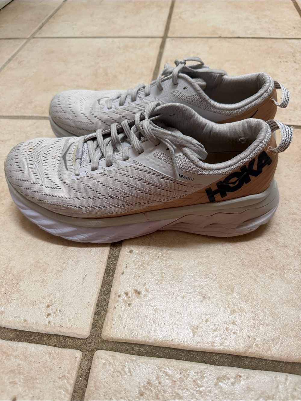 Hoka Neutral-Toned Running Sneakers in Beige and White